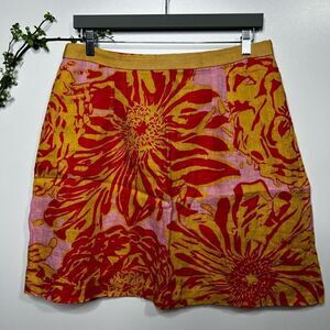Edme & Esyllte Anthropologie Skirt Linen Cotton Blend Sz 10 Yellow Orange Pink T